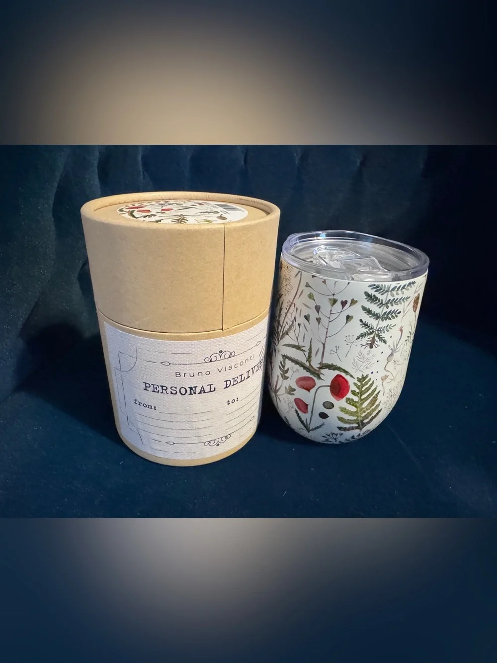NEW BV By Bruno Visconti Stemless Insulated Wine Tumbler 12 oz. Greens & Flowers
